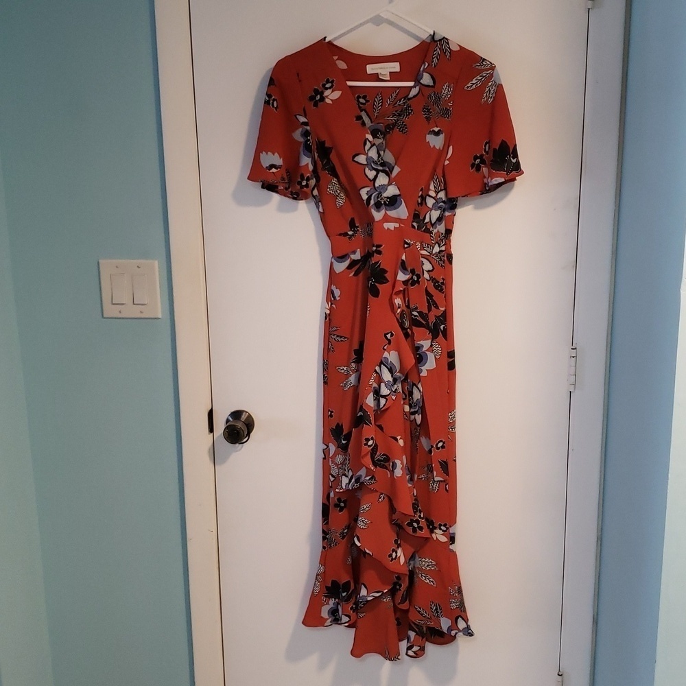 Floral Ruffled Faux Wrap Maxi Dress Size S